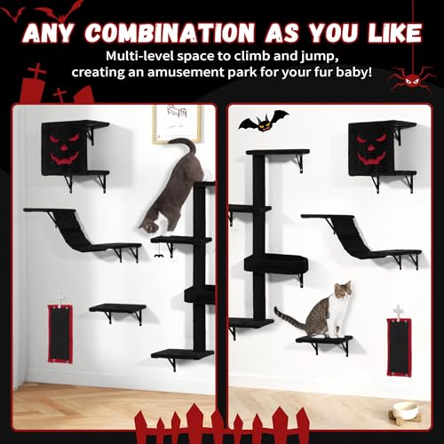 Árbol para gatos montado en pared, negro y rojo miniatura 3