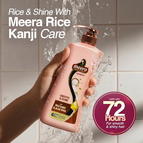 Image of Meera Smooth & Shine Shampoo with Rice Kanji & Aloe Vera | Up to 72 Hours Smooth & Shiny Hair | Nourishes & Softens Hair | Suitable for Men & Women | 650ml