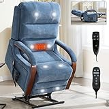 Dual Motor Power Lift Recliner Chair with Heat Massage, Infinite Positions, Solid Wood Armrests for Living Room, Bedroom, and Small Spaces - Supports 350 lbs Recliner Chairs,Blue