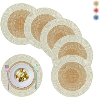 TBETENET Round Placemats Set of 6 - 36cm Woven Braided Dinging Table Mats Heat Resistant Non Slip for Home Kitchen Restaurant Party (Brown)