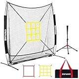 ZONLOLO 6x6ft Baseball & Softball Net for Hitting,Pitching and Batting, Throwing,Baseball net with Sturdy Bow Frame,Battting Tee,Strike Zone, Middle Size,Suitable for Kids! (Black)