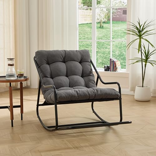GDFStudio Outdoor Rocking Chair with Short Fiber Thick Cushion, Modern Metal Rocker Chair for Indoor Outdoor Use, Comfy Patio Lounge Chair for Living Room, Bedroom, Balcony, Reading Room, Grey by GDFStudio - Used condition - Image 4