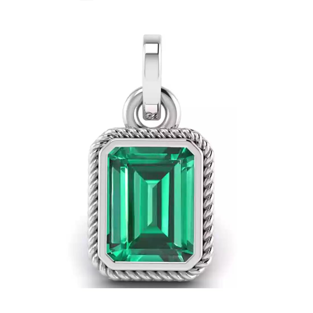 10.25 Ratti Certified Green Natural Emerald Loose Gemstone Panna Silver Plated Pendant Locket for Men and Women
