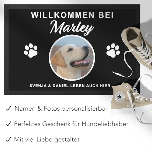 DEL MÀ Unique & Personal Fußmatte Hund personalisiert Einweihungsgeschenk Wohnung Hunde Geschenk zum Einzug ins Haus Fußabtreter Haustür Schmutzfangmatte für Innen 60x40 cm (1 Hund)