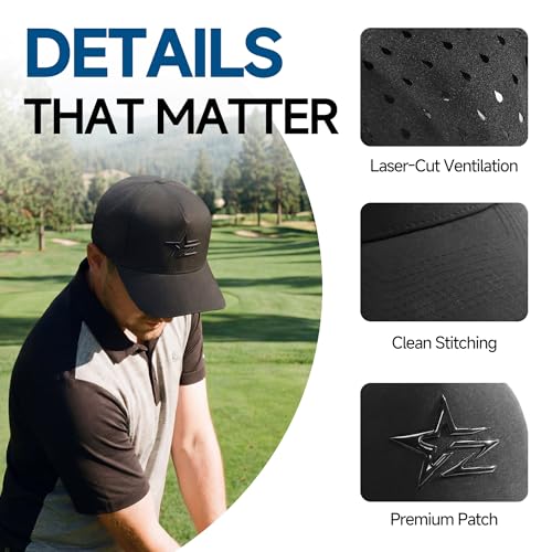 Image of Men Quick Dry Water Resistant Mesh Snapback Baseball Cap Adjustable Hat 22 inch-23.6 inch(56-60cm) for Golf Running Workout