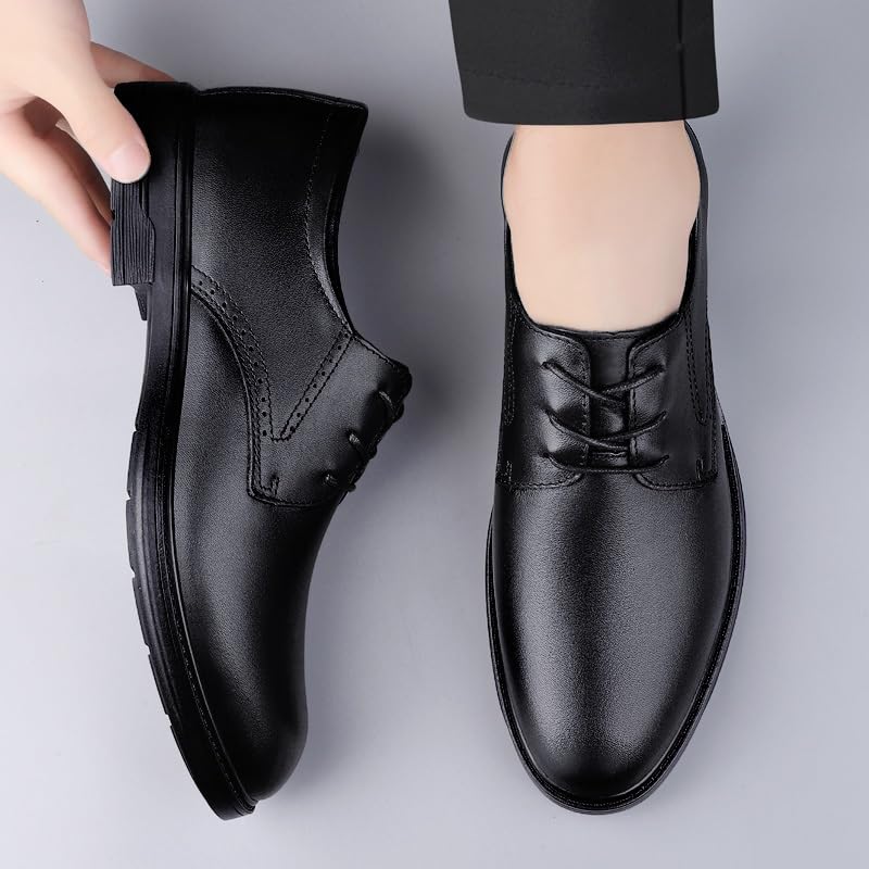 Dress Shoes for Men Lace Up Round Burnished Toe Leather Derby Shoes Anti-Slip Block Heel Non Slip Resistant Wedding4