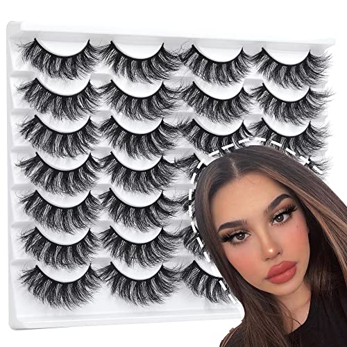 False Eyelashes Cat Eye Mink Lashes Fluffy Natural Look Eyelashes Wispy Fluffy Natural Strip Lashes 3D Effect 19MM 14 Pairs Pack by PHKERATA