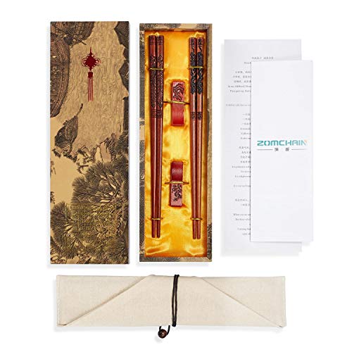 Chopstick Reusable Chinese Dragon And Phoenix Chopsticks With Holder And Carrying Bag Chinese Traditional Stylish Gift Set (2 Pairs) #TOP5