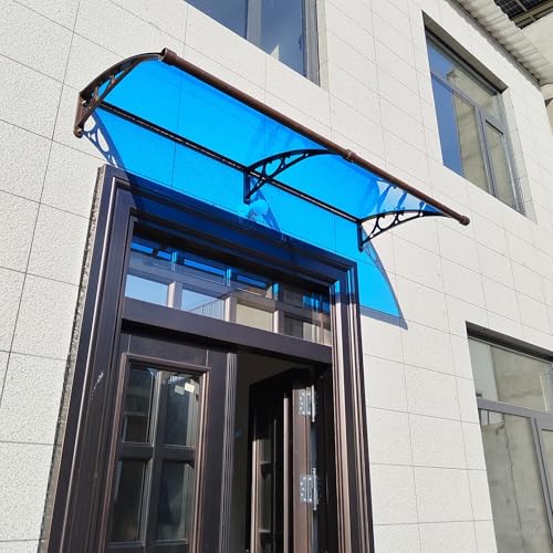Auvent de porte en polycarbonate bleu 80x180cm avec support noir - 7