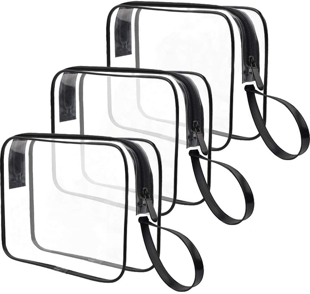 CGBE Neceser de Aseo Transparente, Bolsa de Cosméticos Impermeable, Kit de Viaje para Avión, TSA Necesers Maquillaje Organizador Viaje para Hombre y Mujer, 3 Piezas, Negro