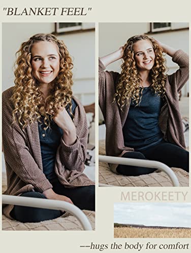 MEROKEETY Women's 2025 Fall Waffle Knit Batwing Long Sleeve Cardigan Loose Open Front Sweater Coat4