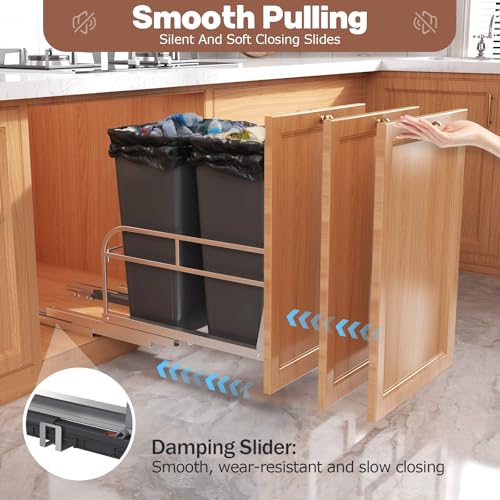 Image of 28-40 QT Pull Out Trash Can Under Cabinet with Soft-Close Slides,Heavy Duty Slide Out Under Sink Garbage Can Kit for Kitchen,Garbage Can Not Included,Requires Minimum Cabinets Opening 17 inchW X 25 inchD