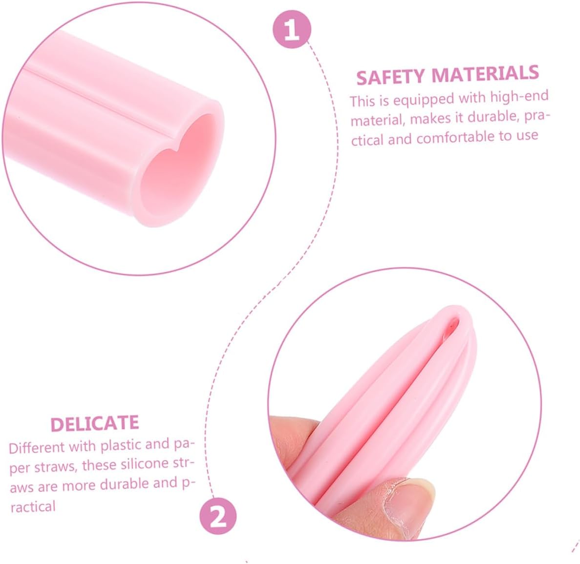 Amosfun 6pcs Reusable Pink Silicone Heart-shaped Drinking Straws, Large Diameter 25cm Straight Smoothie Straws for Milk Tea, Juice, Camping and Party Use