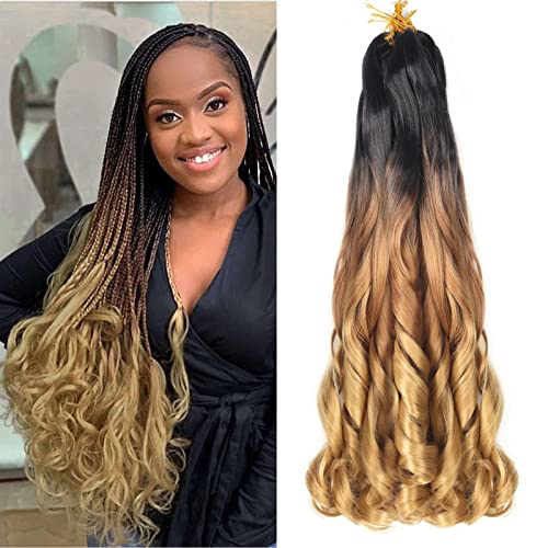 French Curly Braiding Hair 22 Inch 8Pack/lot Loose Wavy Spiral Curl Braids Crochet Hair Deep Wave Synthetic Extensions Pre Stretched Bouncy Braiding Hair(1B/30/27)