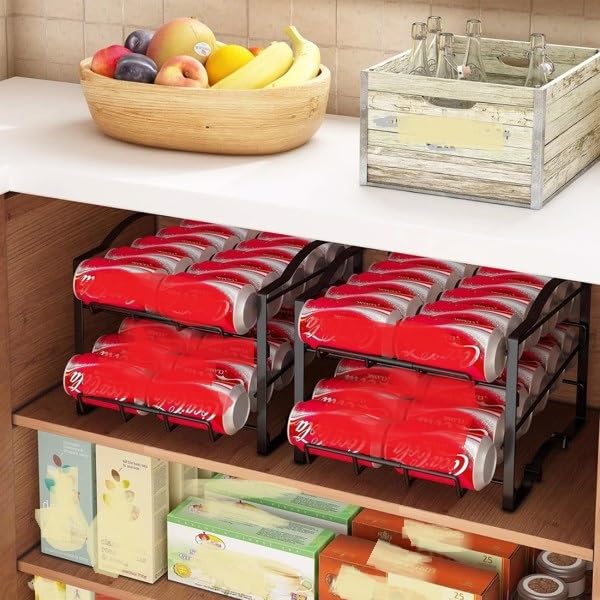 Refrigerator Stacking Can Dispensers, 4 Tiers Can Organizer Rack, Can Dispenser for Kitchen Cupboard Cabinet,Stackable Can Rack Organizer, Can Holders, Set of 2 Stackable Beverage Dispenser Rack
