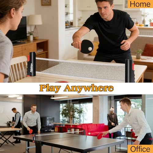 Naissgo Table Tennis Set with Retractable Net, Portable Ping Pong Paddle Set with 2 Rackets, 8 Balls and Mesh Bag, Easy Setup Table Tennis Kit for Indoor Outdoor, Beginners, Home and Office