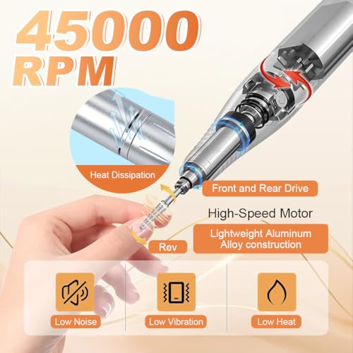 Image of MAYCREATE Electric Nail Drill 45000RPM, 6 Bits and Sanding Bands for Acryli