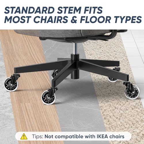 Image of TICONN Office Chair Caster Wheels Set of 5 for Tile, Hardwood Floors and Carpets, Universal Fit for Most Chairs (Transparent)