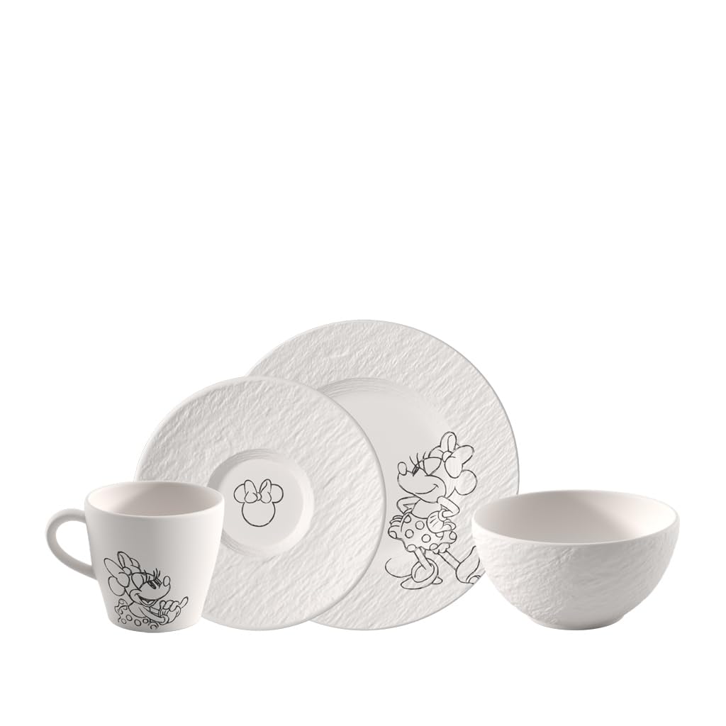 Villeroy & Boch Manufacture Rock – Mickey Mouse – Set da colazione, 4 pz., nero, lavabile in lavastoviglie e adatto per microonde, effetto ardesia con decoro Disney Topolino