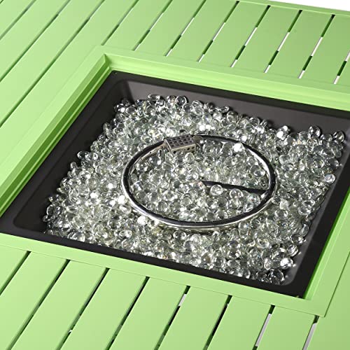 Image of Square 42 in. x 42 in. Aluminum Propane Fire Pit Table with Glass Beads, Two Covers, Lid, 57,000 BTUs in Green Finish