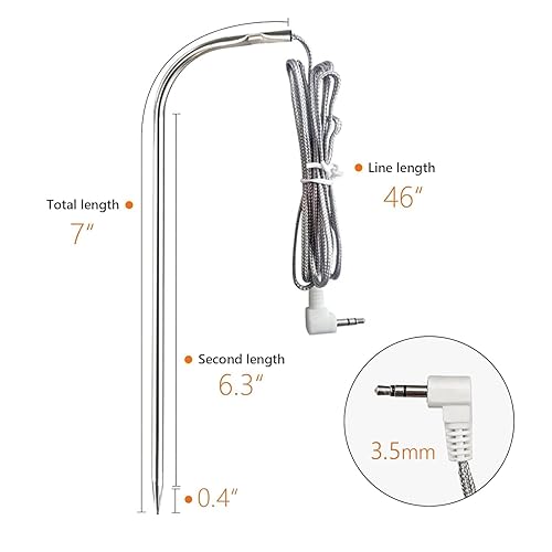 Miniatura 3 de Sonda de carne impermeable de repuesto, 2 unidades, compatible con parrillas de barbacoa Traeger, enchufe de 0.138 in, sondas de termostato digital