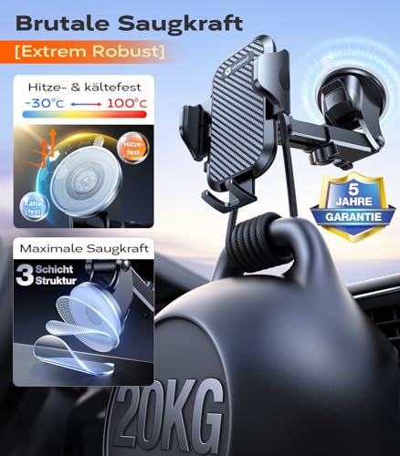 VICSEED 2025 Beste Militärische Handyhalterung Auto [20KG Starker Saugnapf &Metall-Lüftungsclip mit Doppelschloss]360°Drehbare KFZ Handy Halterung Auto Zubehör für iPhone 16 Pro Max Samsung S25 Ultra