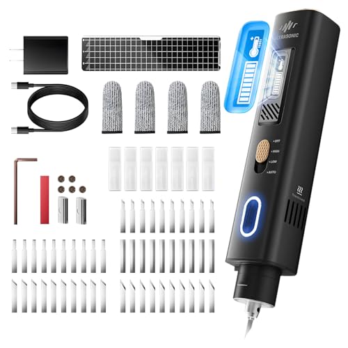 GJMYNSI 2-in-1-Ultraschallschneider 35 W leichtes Hand-Ultraschallmesser Ultrasonic cutter mit 50 Klingen und OLED-Display geeignet für 3D-Druckmodelle aus Kunststoff Harz Polyethylen und Leder