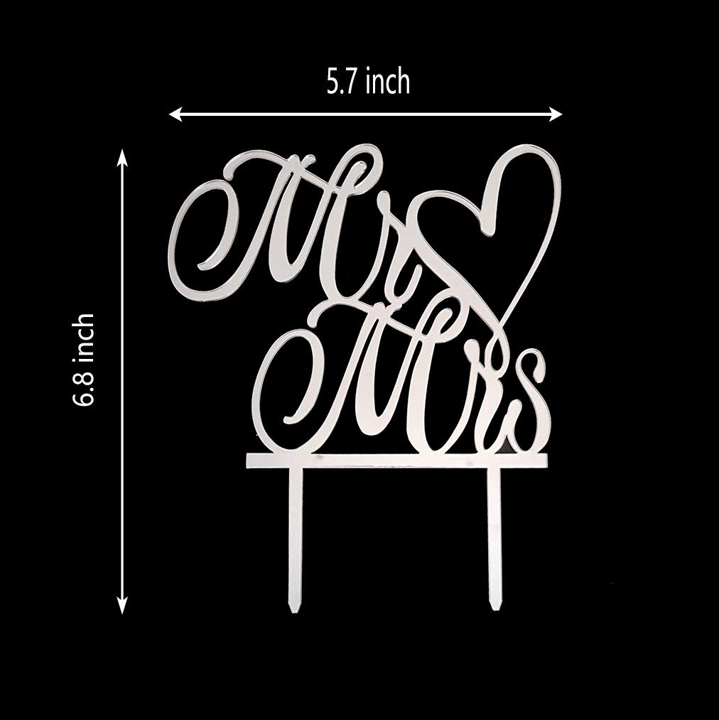 Tortenaufsatz "Mr and Mrs", Brautpaar Schild, Hochzeit, Verlobung, Kuchendekoration, Spiegel-Silber-Acryl