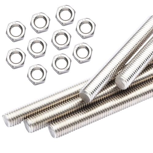 msymsyu Lot de 5 tiges filetées en acier inoxydable M6 x 100 mm avec 10 écrous hexagonaux M6 - La tige filetée peut être utilisée aussi bien pour la fixation d'assemblages que pour la réparation