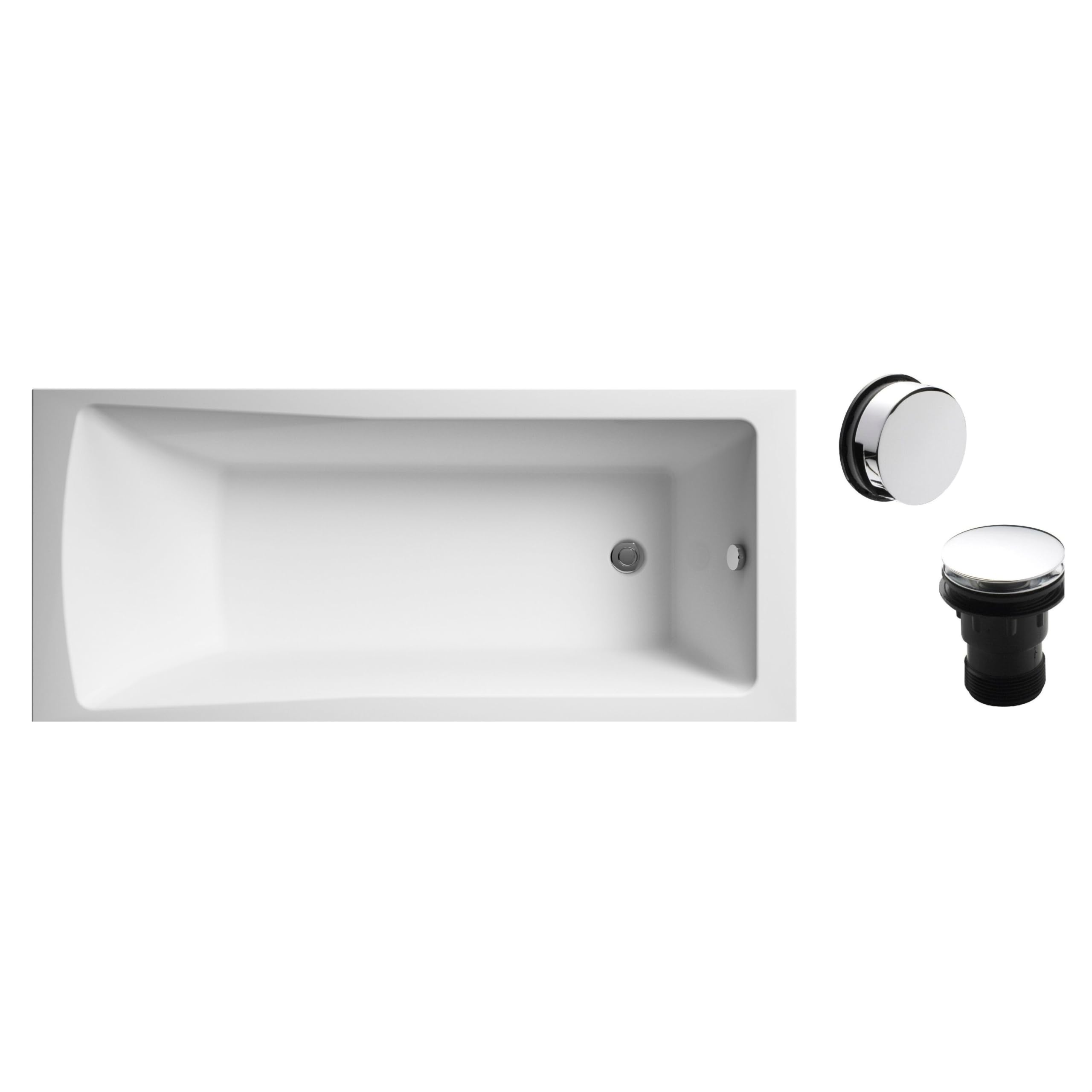 Balterley White 1700 X 700Mm Square Shower Bath With Leg Set & Chrome Waste, Straight Single Ended Gloss Soaking Bathtubs, Acrylic Baths For Bathrooms, Rectangular Soaking Bathtub