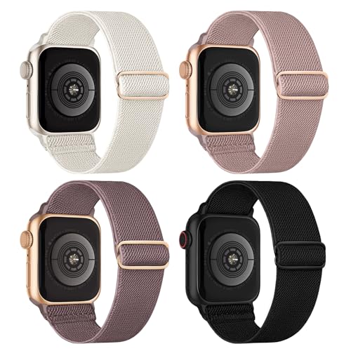 Image of 4 Pack Stretchy Solo Loop Compatible with Apple Watch Bands 38mm 40mm 41mm 42mm 44mm 45mm 46mm 49mm Women Men, Sport Nylon Elastic Straps Wristbands for iWatch Series 11 10 9 8 7 6 5 4 11 Ultra /SE 3 2