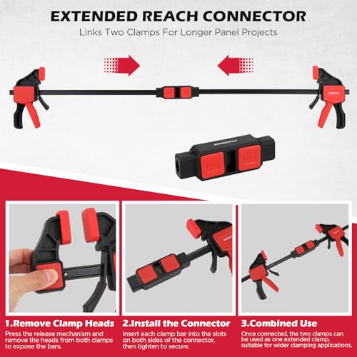 Image of 3-Piece 12 Inch Bar Clamps for Woodworking with Clamp Connector, 12 inch Quick-Release Wood Clamps with 150 LBS Load Limit, Trigger Clamp Set, One-Handed Clamps /Spreader Ideal for Woodworking DIY Projects