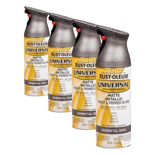Image of Rust-Oleum 353091 Universal All Surface Metallic Spray Paint, 11 oz, Matte Gunmetal Gray (Pack of 4)