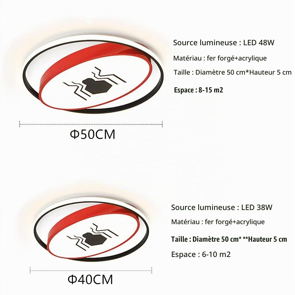 WJLL Plafonnier Moderne Chambre d'enfant Lampe De Plafond Lustre LED Dimmable avec Télécommande Éclairage De Plafond Super-héros spiderman pour Garçons Filles Chambre Restaurant Lumière,40cm