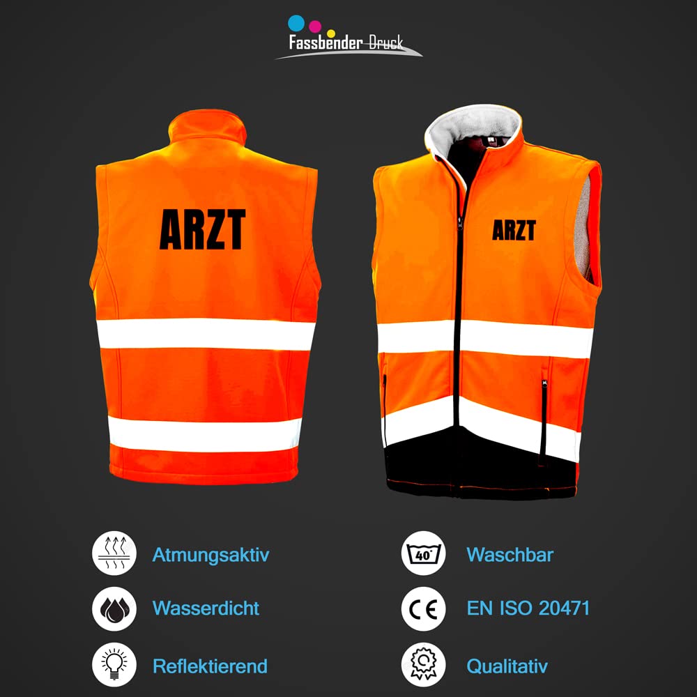 ARZT Sicherheitsweste GELB aus Softshell - Gelb Warnweste nach EN ISO 20471 zertifiziert - Unisex und hochwertigem Reflektorstreifen