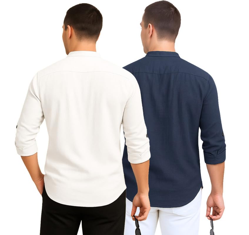 Image of DEEMOON Combo of Men's Cotton Blend Solid Regular Fit Full Sleeve Short Kurta | Men's Trendy Short Kurta Pack of 2 (Available in Plus Size & Combo Packs)