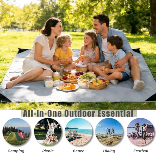 200 x 210 cm Beach Picknickdecke, Wasserdicht Faltbare Stranddecke mit Aufbewahrungstasche, Outdoor Decke mit Festes Zubehör für Strand, Reisen, BBQ, Picknick, Camping und Wandern