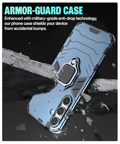 Image of WOW IMAGINE Shock Proof Back Case Mobile Cover for Samsung Galaxy S24 5G | Back Cover Case (Tough Armor | Hybrid PC + TPU | Ring Holder & in-Built Kickstand | Blue)
