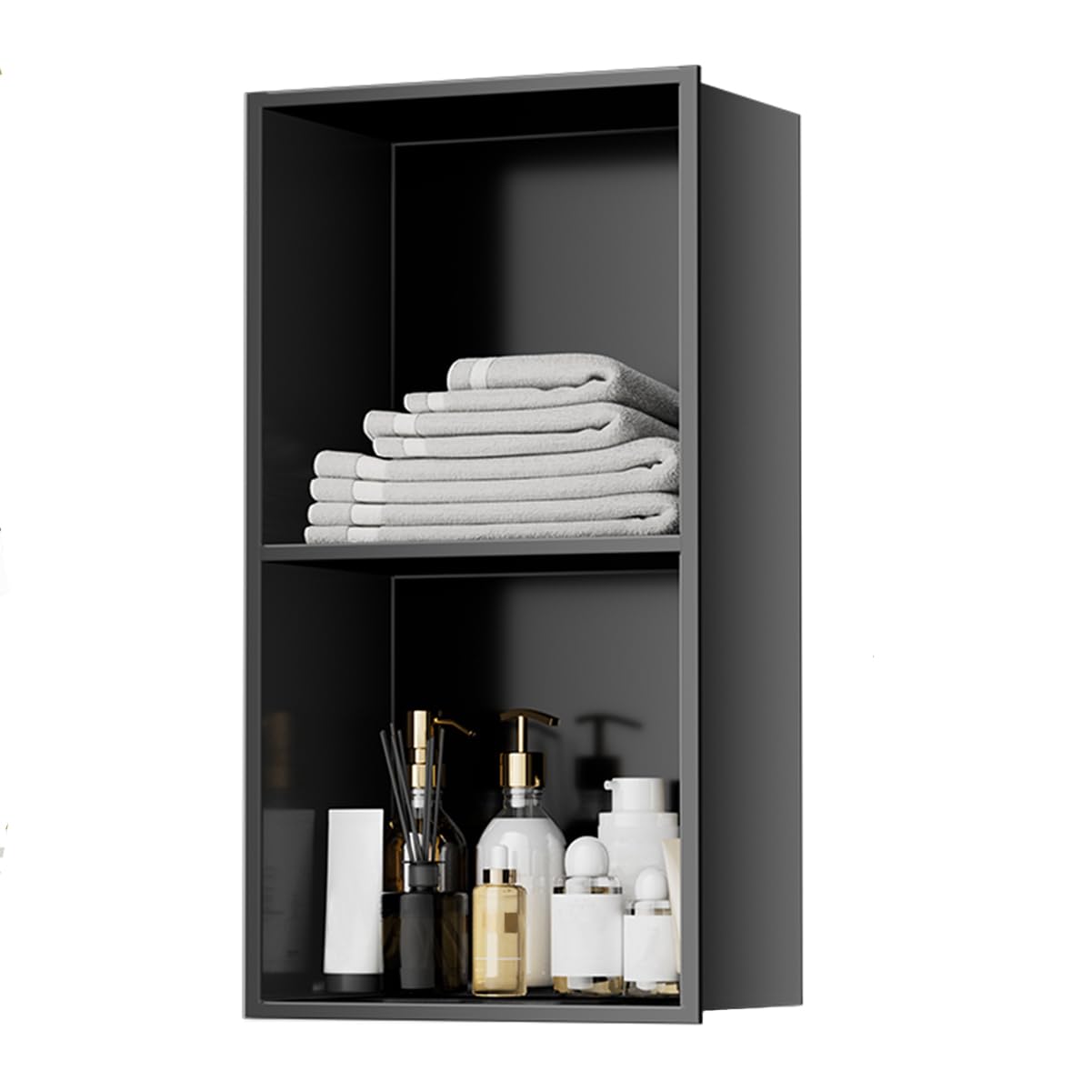 Niche de douche encastrée murale double étagère grise rangement salle de bain