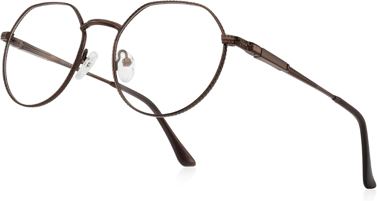 Classic Round Polygon Reading Glasses for Men Women Light Blocking Computer Readers Spring Hinge Metal Frame