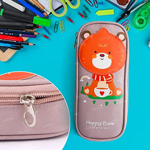 Image of Zest 4 Toyz Expandable Cute Bear Pencil Case | Pencil Pouch for Boys & Students | Large Capacity Compass Box Pencil Case for School | Big Stationery Organizer Pen Bag with Mesh Pocket