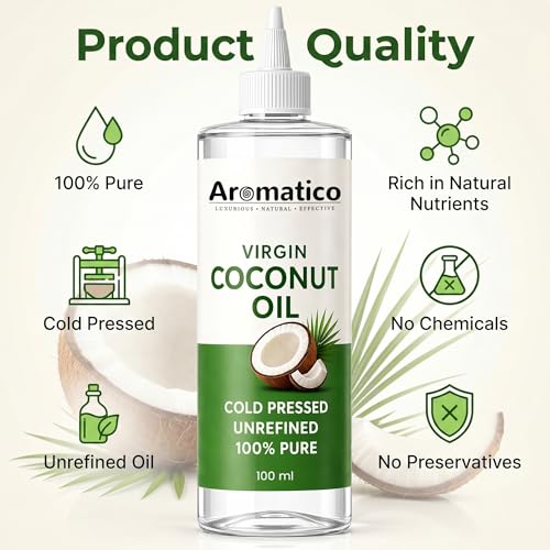 Image of AROMATICO 100% Pure Virgin Coconut Oil Cold Pressed for Healthy Hair & Skin, Natural solution for Moisturised Skin, Hair Care & Body - 100ml