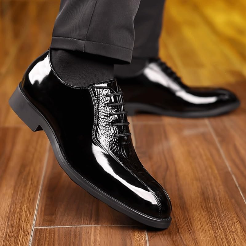 Men's Brogue Oxfords Shoes Mens Vintage Crocodile Print Strap Slip On Dress Shoes Lace-up Casual Comfortable Walking Shoes4