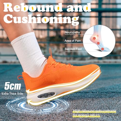 Image of ZYEN Wide Toe Box Shoes Women Air Cushion Road Running Shoes Extra Wide Width Sneakers Arch Support Gym Athletic Tennis Sneakers Lightweight Breathable Walking Shoes 8811 Orange 37