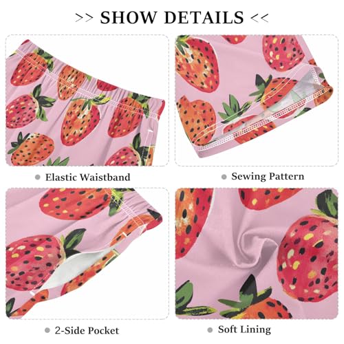 Strawberry Watercolor Cute Pattern Pajama Shorts Summer Lounge Pajama Bottoms Elastic Waist Pjs Pants for 6-14 Years3