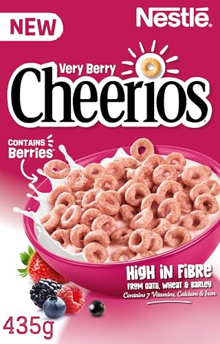 Nestlé Cereals - Cheerios Breakfast Cereal - Very Berry Hoops Made with Oats Wheat and Barley - High Fibre No Added Sugar - 435G