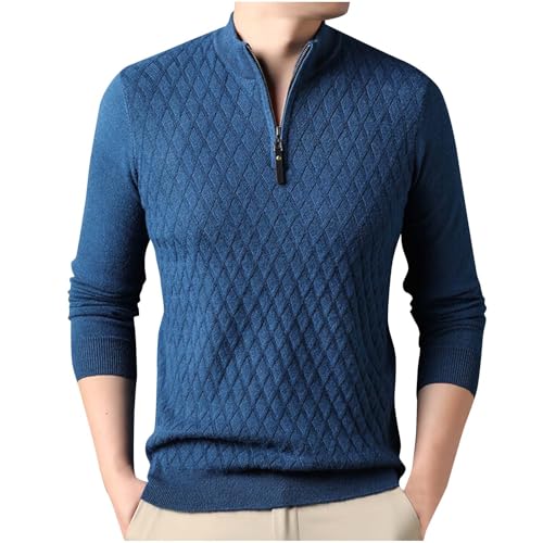 Textured Knit Sweater Men Long Sleeve Quarter Zip Pullover Sweater Winter Warm Basic Sweaters