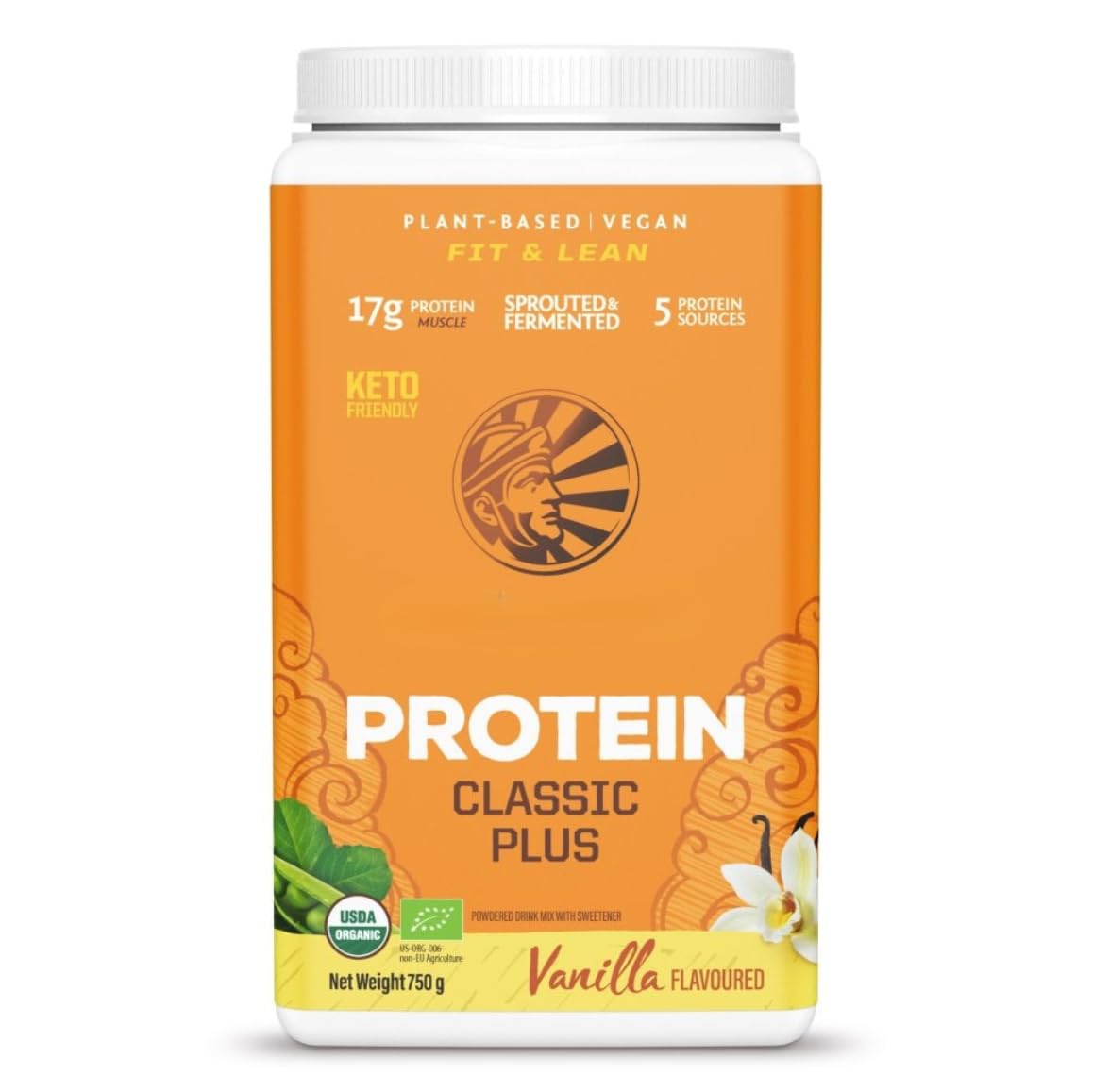 Sunwariior Classic Plus Proteine aromatizzate alla vaniglia biologica senza glutine, senza latticini, 750 g in polvere