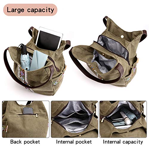 Image of Worldlyda Women Canvas Hobo Purse Multi Pocket Tote Shopper Shoulder Bag Casual Top Handle handbag with Embroidery Ethnic