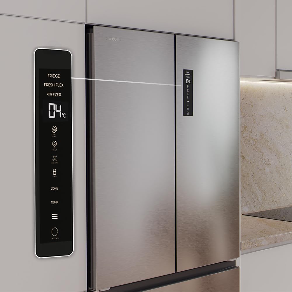 Cecotec Frigorífico Puerta Francesa de 4 Puertas Semi-Integrable Total No Frost Bolero CoolMarket F2D 458 SBI Inox E, 458 Litros, Alto 189 cm y 83 cm Ancho, MetalFlexCooling, Compresor Inverter